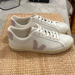 Veja Women's Campo Leather White and Light Pink Sneakers, 9.